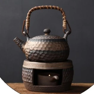 肆坊壹品粗陶功夫茶具简约茶盘家用办公室温茶套装锤纹温茶炉锤纹