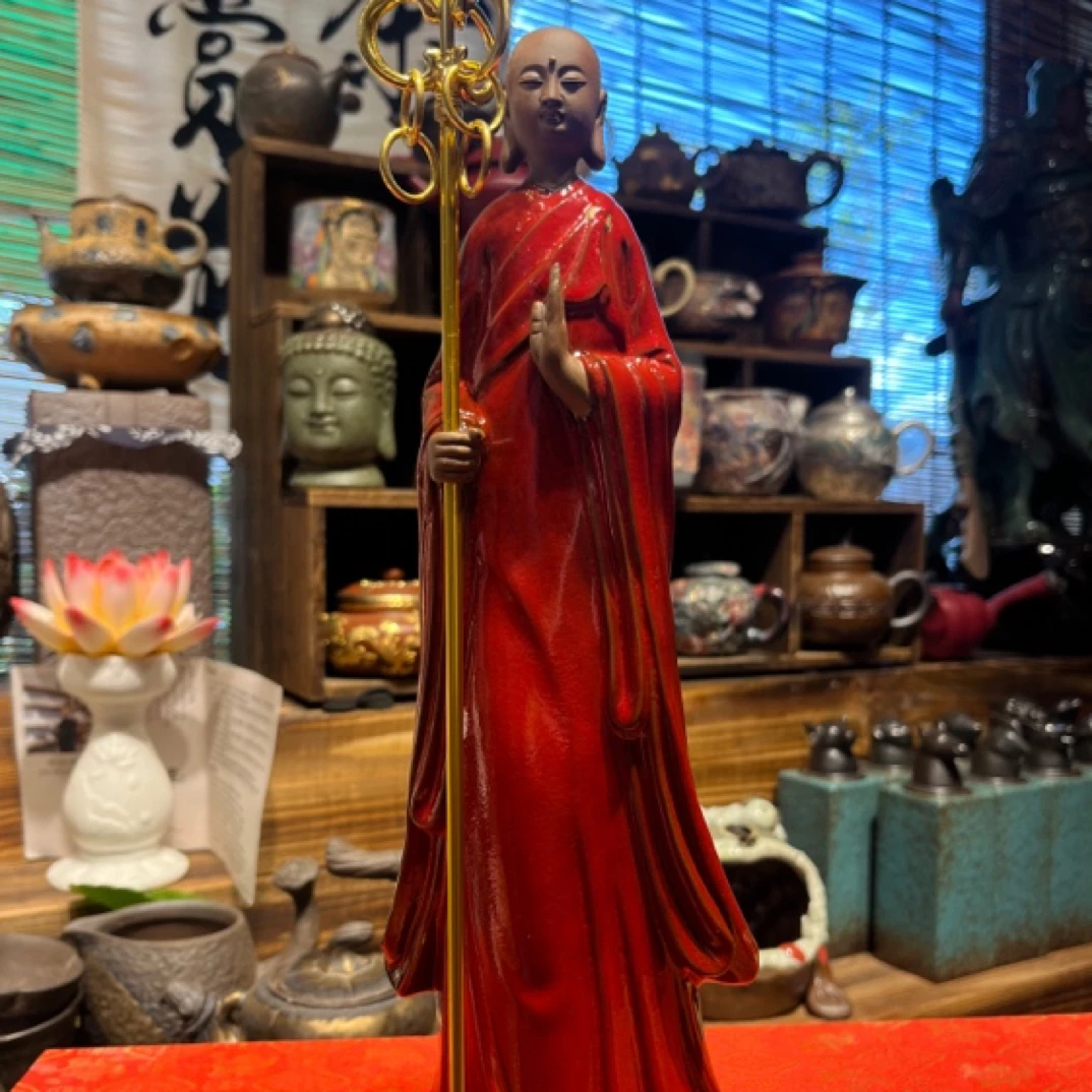 红衣地藏王菩萨全手工陶瓷摆件高度30cm