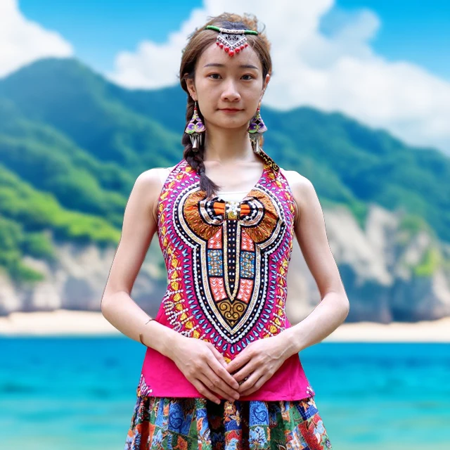 钉珠吊带挂脖款收腰显瘦外穿性感修身民族风背心无袖印花波西米亚