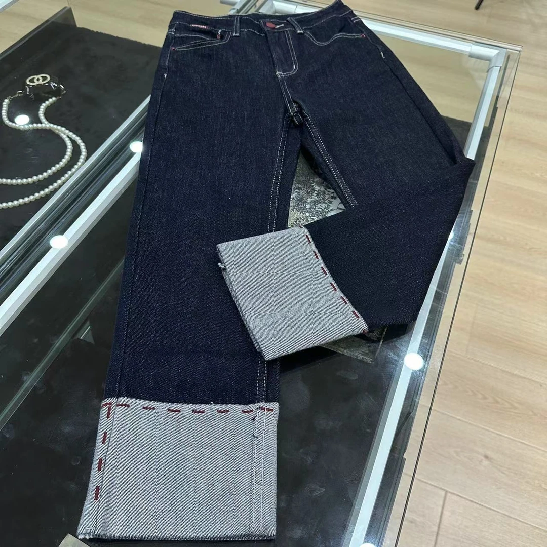 BUENNA-黑色牛仔裤女2024秋冬新款韩系设计感小众百搭减龄长裤