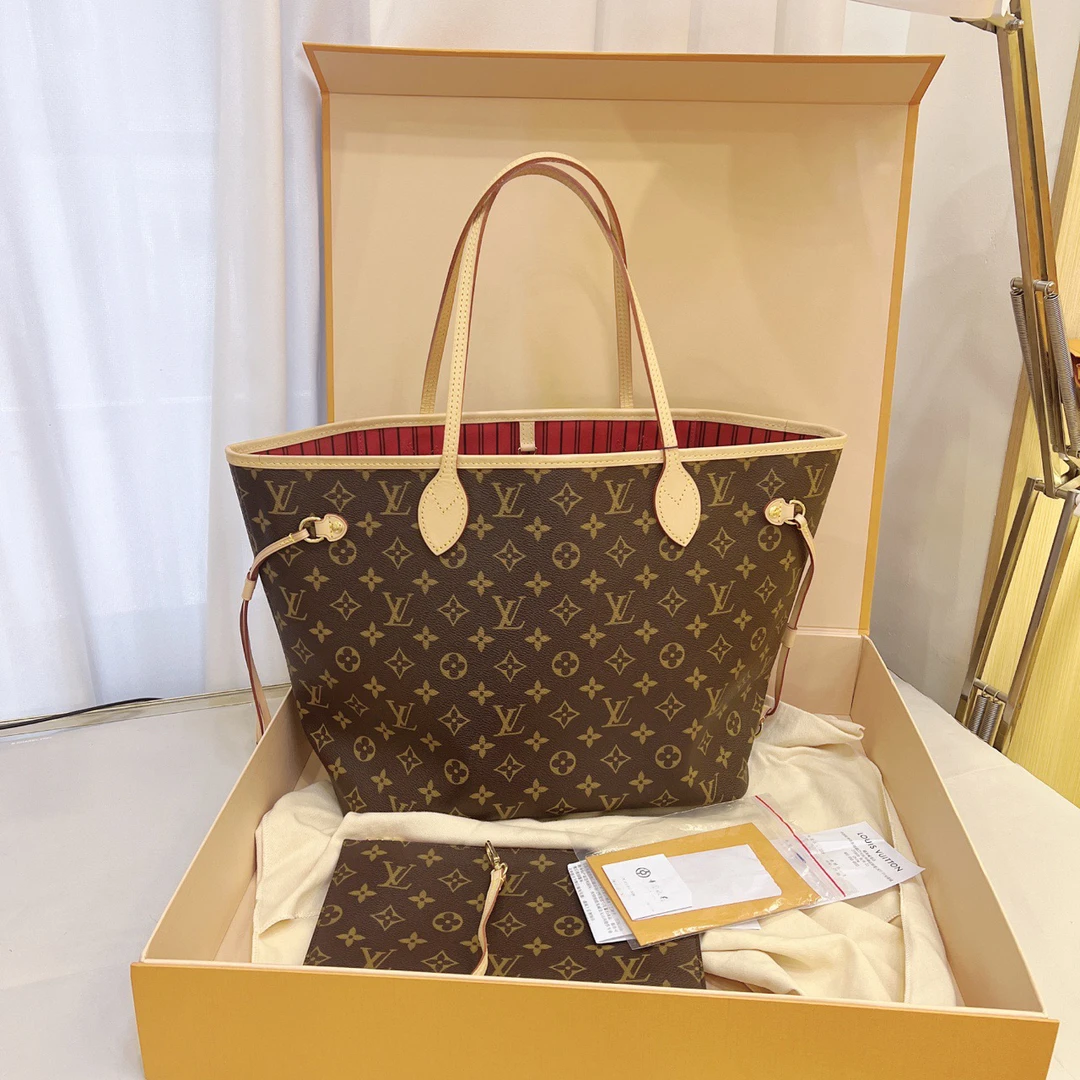 99新 LouisVuitton/路易威登 NF子母购物袋 中号大红内里手提单肩
