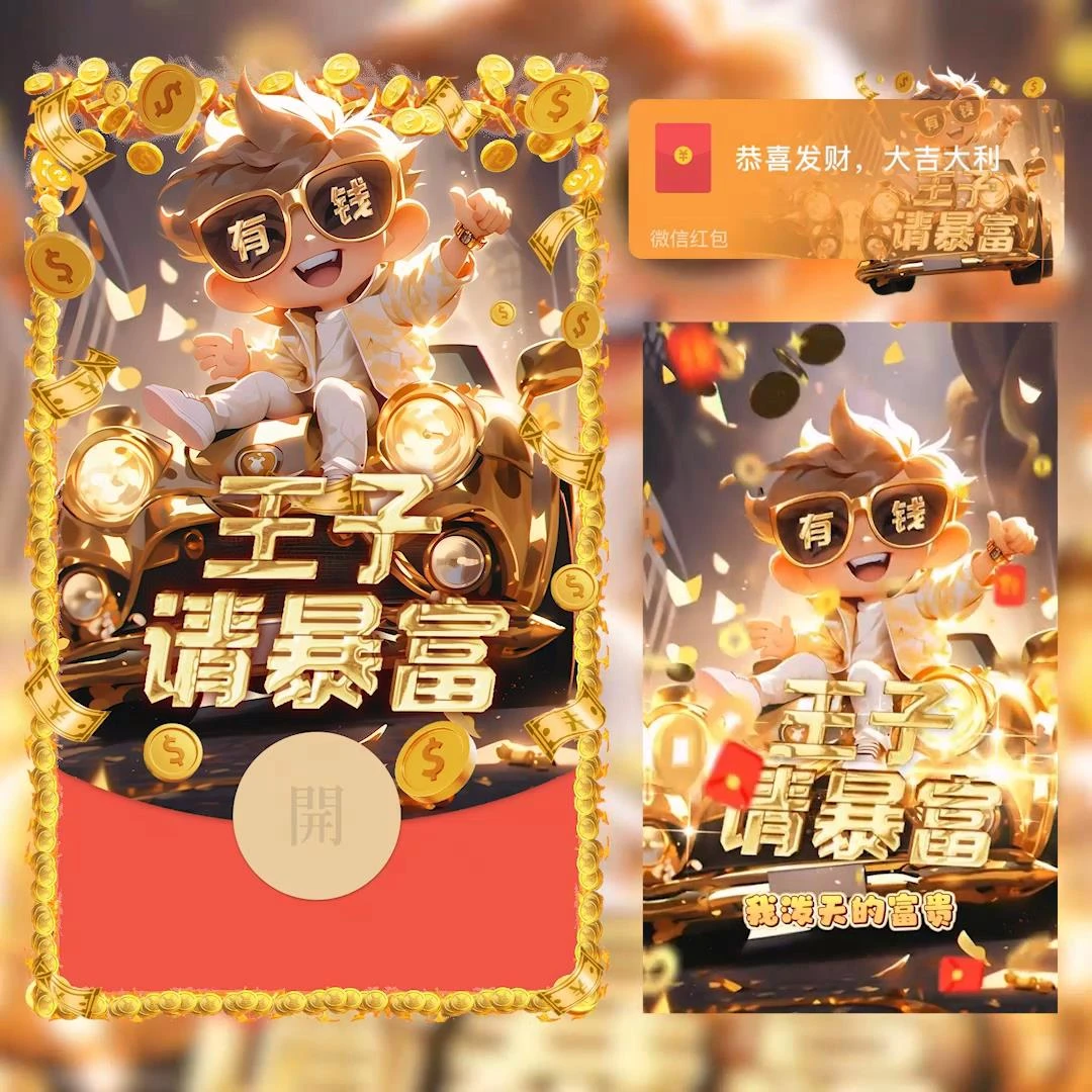 2024跨年红包设计封面王子请暴富微炫酷多金高端动态皮肤服务