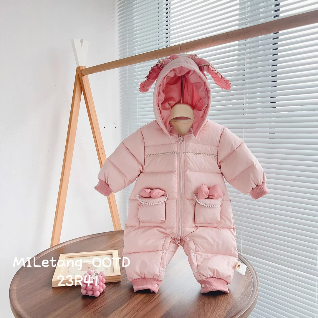 新生婴儿衣服冬季羽绒服女宝宝加厚加绒羽绒哈衣外出保暖2341