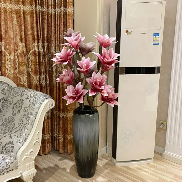 纯手工制作高枝大百合仿皮假花原创花艺 高档抗皱材质花艺师款