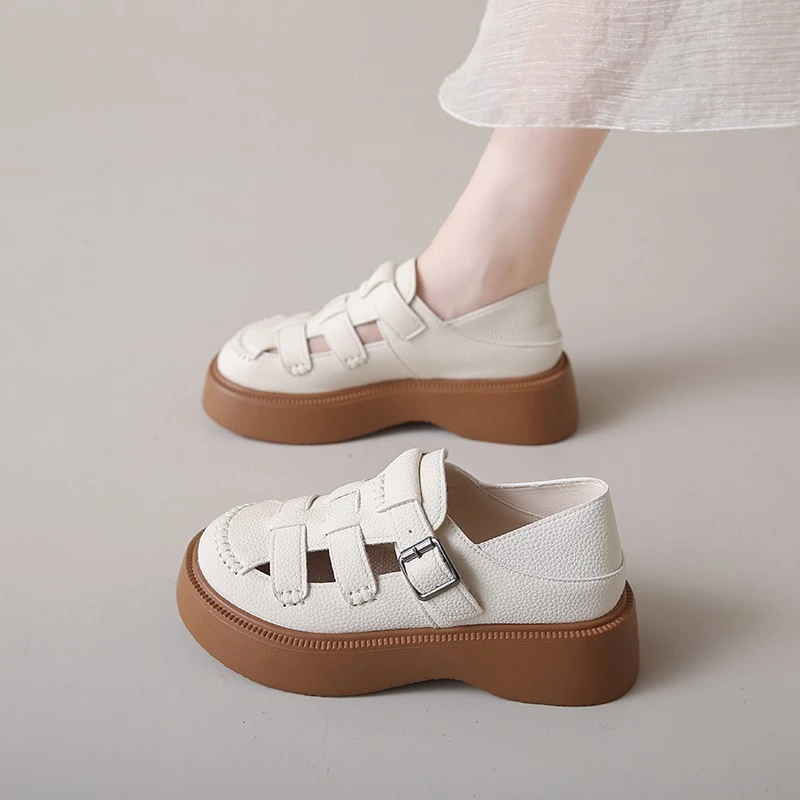 包头凉鞋女2025年新款夏季外穿厚底两穿半拖鞋夏天软底沙滩罗马鞋