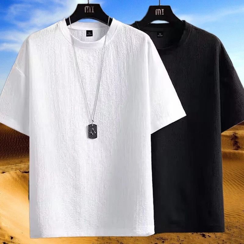 宽松百搭衣服休闲薄款透气短袖T恤夏季男士大码纯色圆领潮流体恤