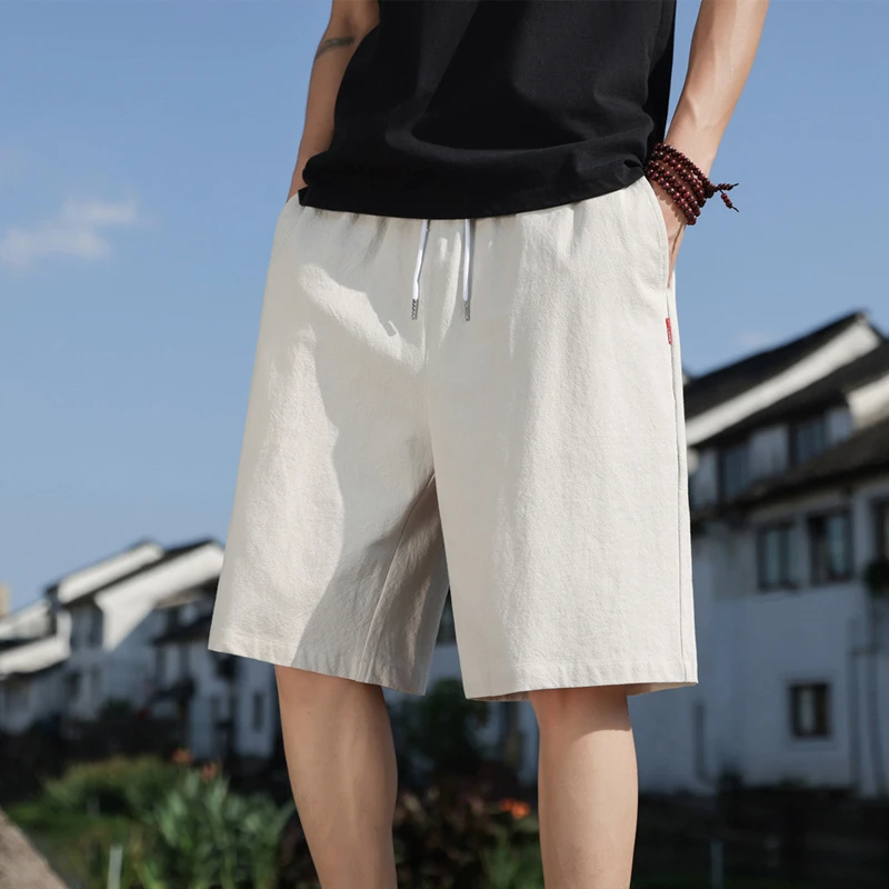 短裤男士夏季宽松直筒运动裤中国风棉麻休闲裤子薄沙滩裤5分裤