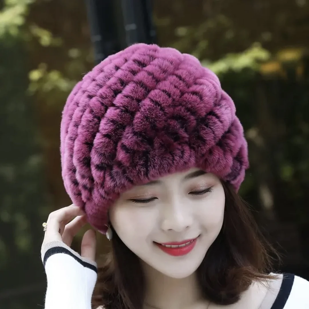 妈妈款安哥拉兔毛编织菠萝帽秋冬加厚保暖防风护耳
