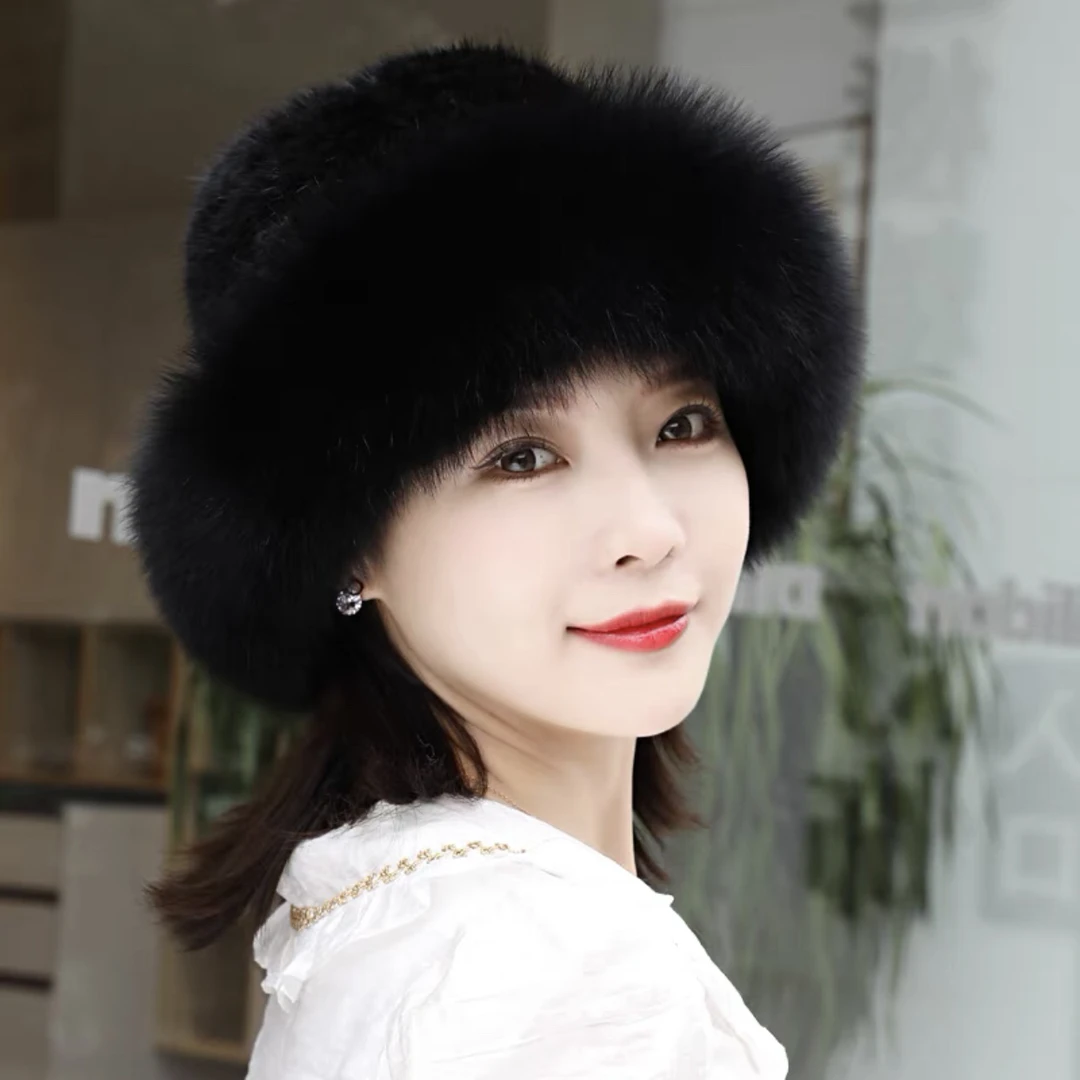 【雪乡哈尔滨】进口水貂毛编织渔夫帽女气质百搭保暖加厚显脸小