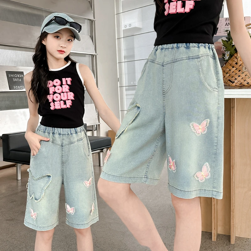 女童牛仔中裤夏装时尚儿童中大童休闲薄款夏天女孩热裤韩版五分裤