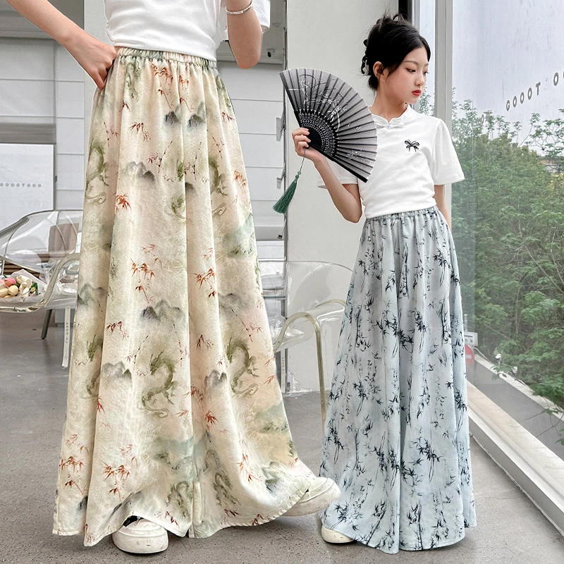 女童裤子夏装洋气国风裤裙儿童中大童宽松薄款防蚊夏季休闲阔腿裤