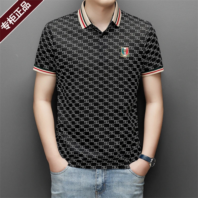 国际大牌夏季数码印花丝光棉短袖POLO衫柔软舒适时尚潮流休闲男装