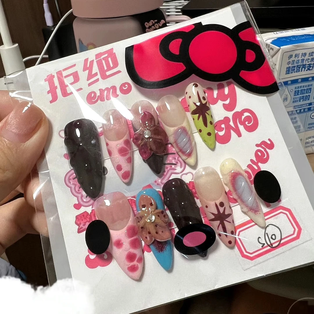 纯手工立体花朵晕染清新气质美甲欧美辣妹风可拆卸