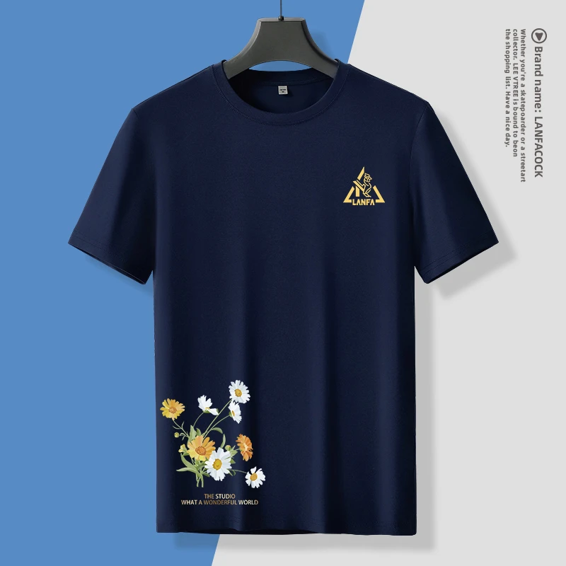 兰法公鸡夏季男士薄款短袖休闲百搭半袖宽松圆领印花大码速干T恤