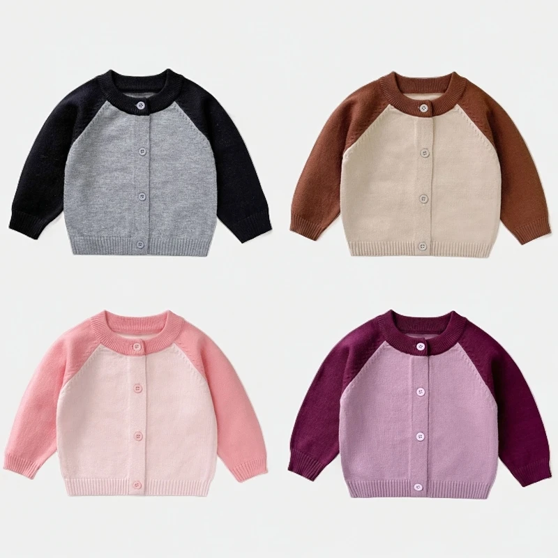 儿童插肩袖毛衣春秋宝宝开衫撞色男女童上衣秋季新款保暖小外套