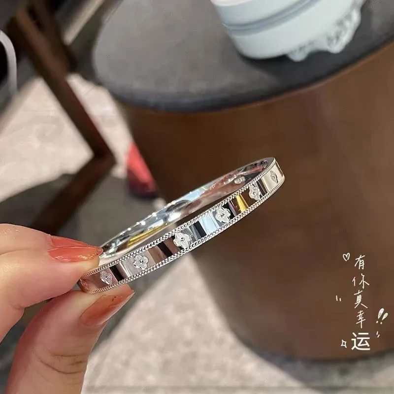 足银手镯 足银9999 万花筒四叶草闭口手镯