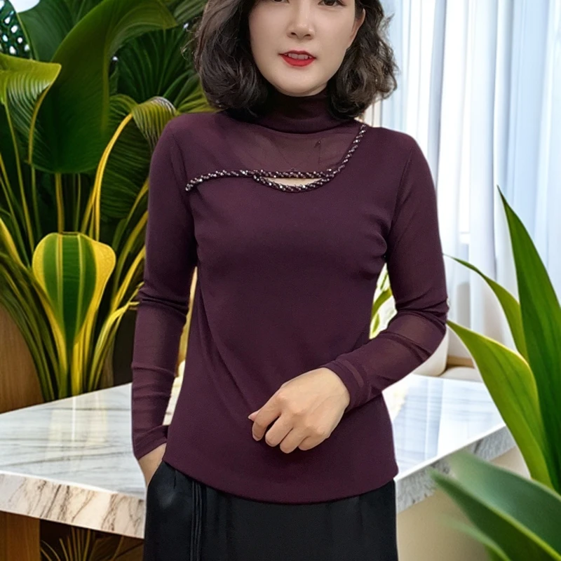 重工手工钉珠秋季新款优雅气质修身显瘦洋气时尚女人味小衫