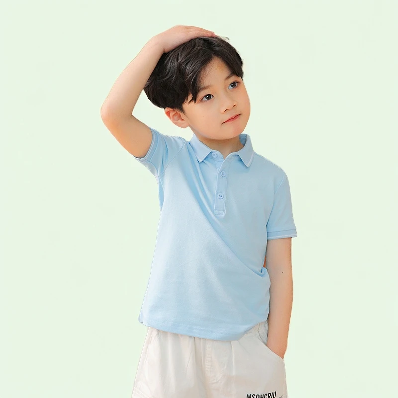男女童学院风polo衫t恤中大童儿童纯色短袖上衣学生班服校服翻领T