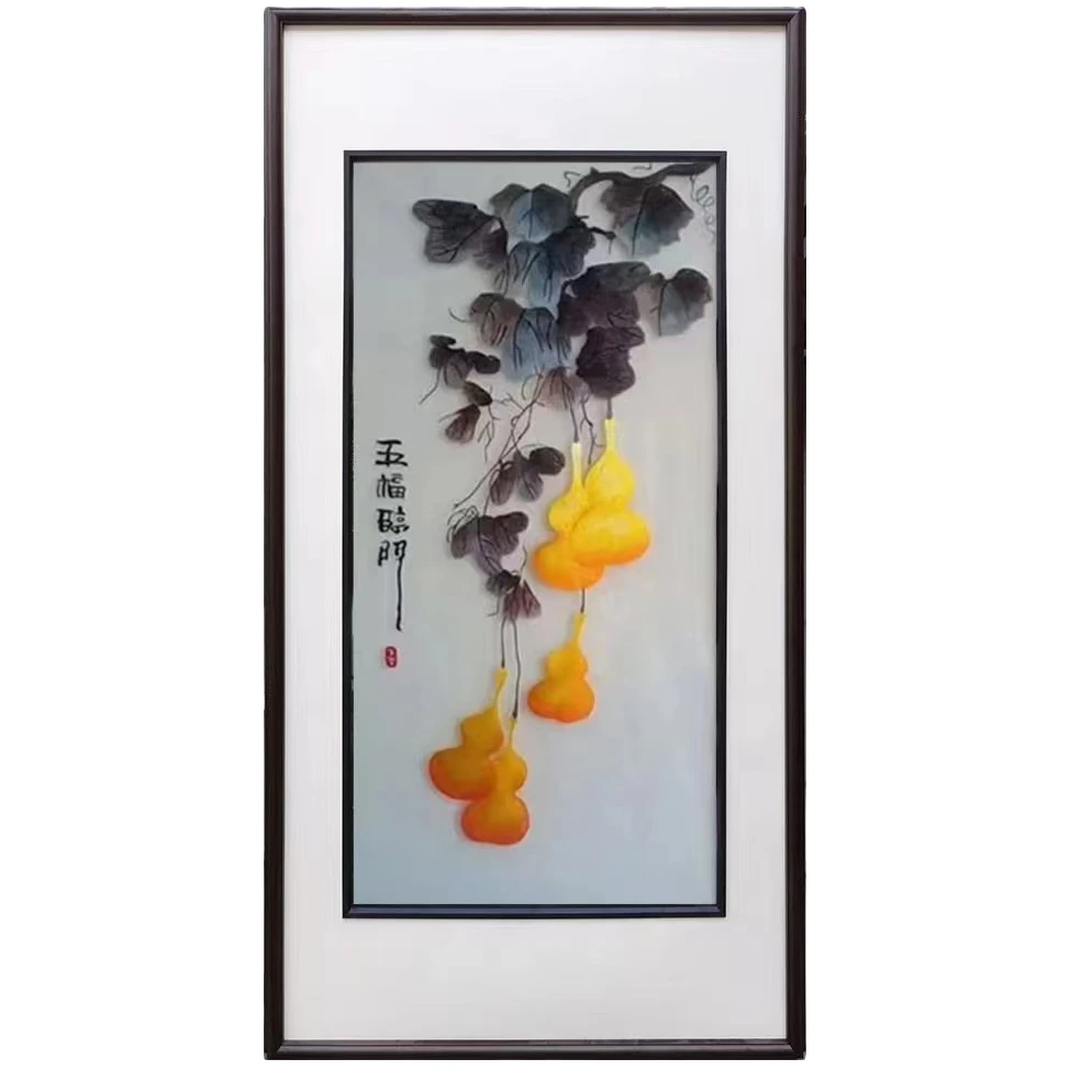 苏绣刺绣花开富贵新中式桑蚕丝五福临门竖幅玄关，走廊门对门装饰