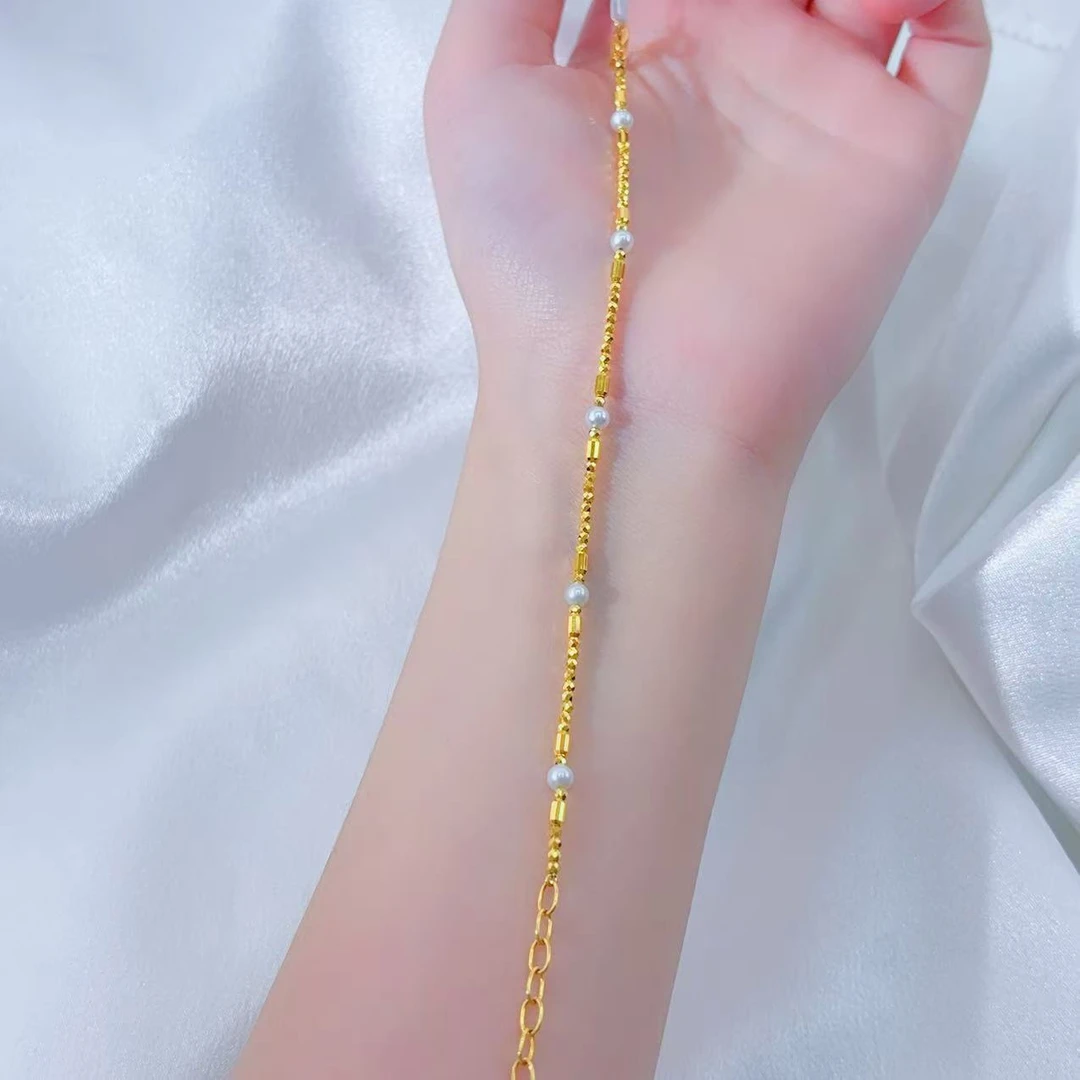 【伟新源】足金999 5G工艺  方珠珍珠手链2.71克