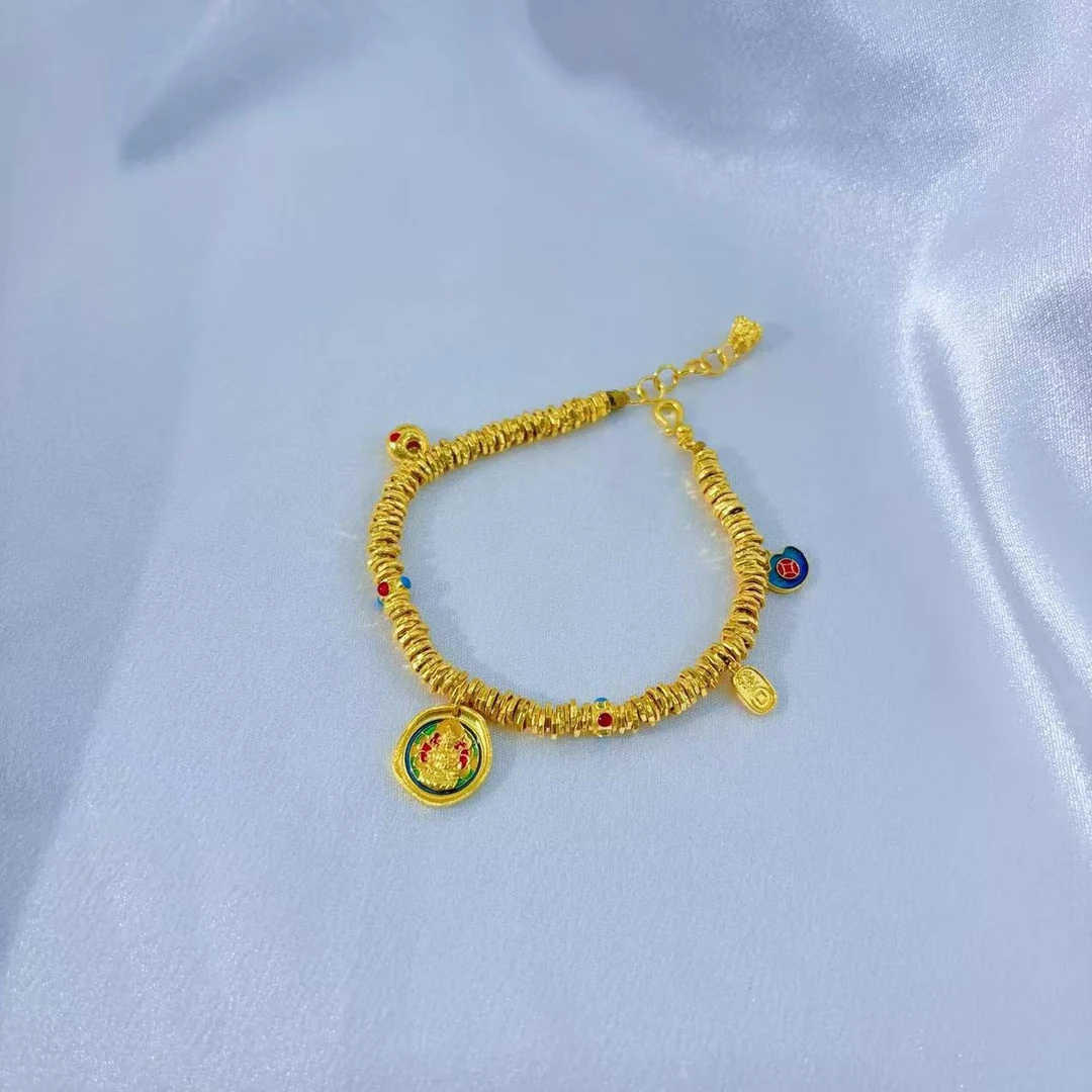 【伟新源】足金999 烧蓝工艺 黄财神盘缠手链25.21克