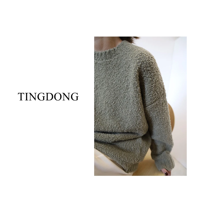 【圆领圈圈】圆领经典套头加厚驼绒针织衫