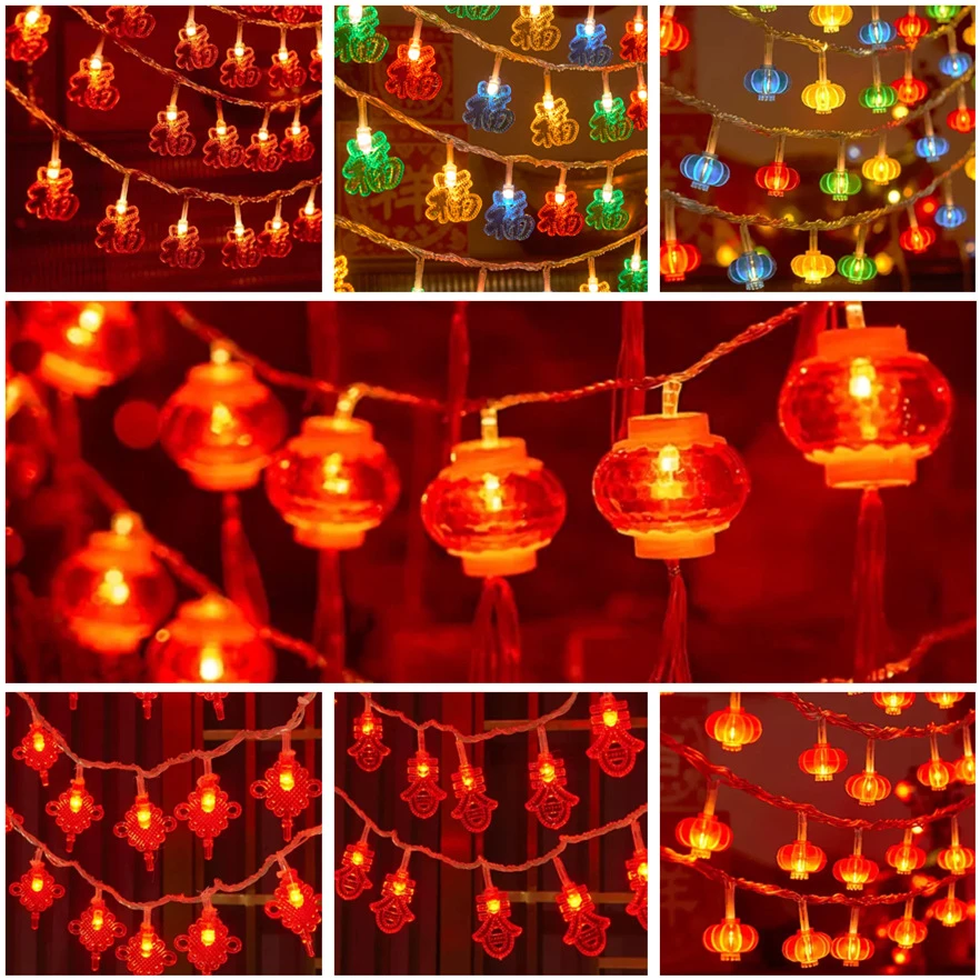 2024新年小红灯笼串 led灯带挂饰树上发光室内迷你场景布置装饰品