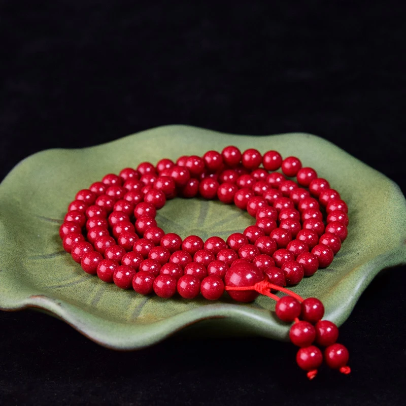 含辰砂工艺品妙享朱砂（红晶砂）108颗素圈手串