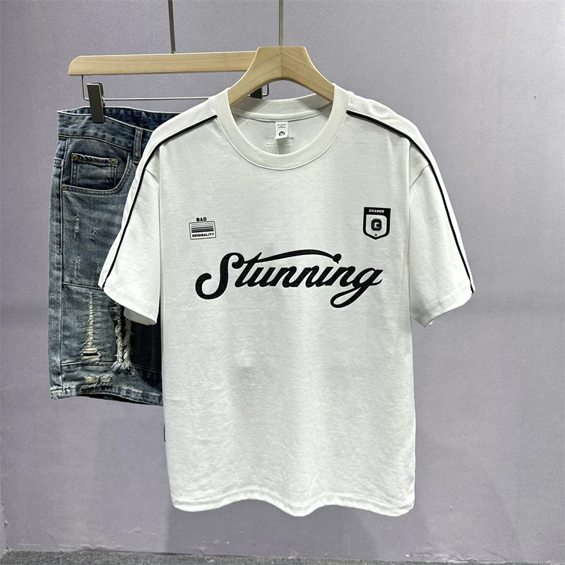 2024港风潮牌短袖t恤男夏季重磅体恤宽松百搭字母时尚印花半袖衫