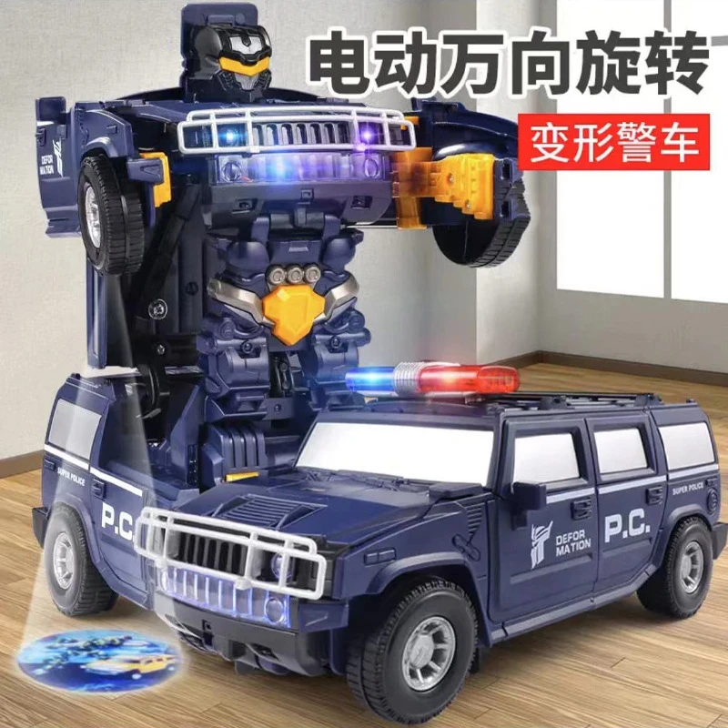电动万向灯光音乐变形悍马警车跳舞投影自动变形汽车0-3岁玩具