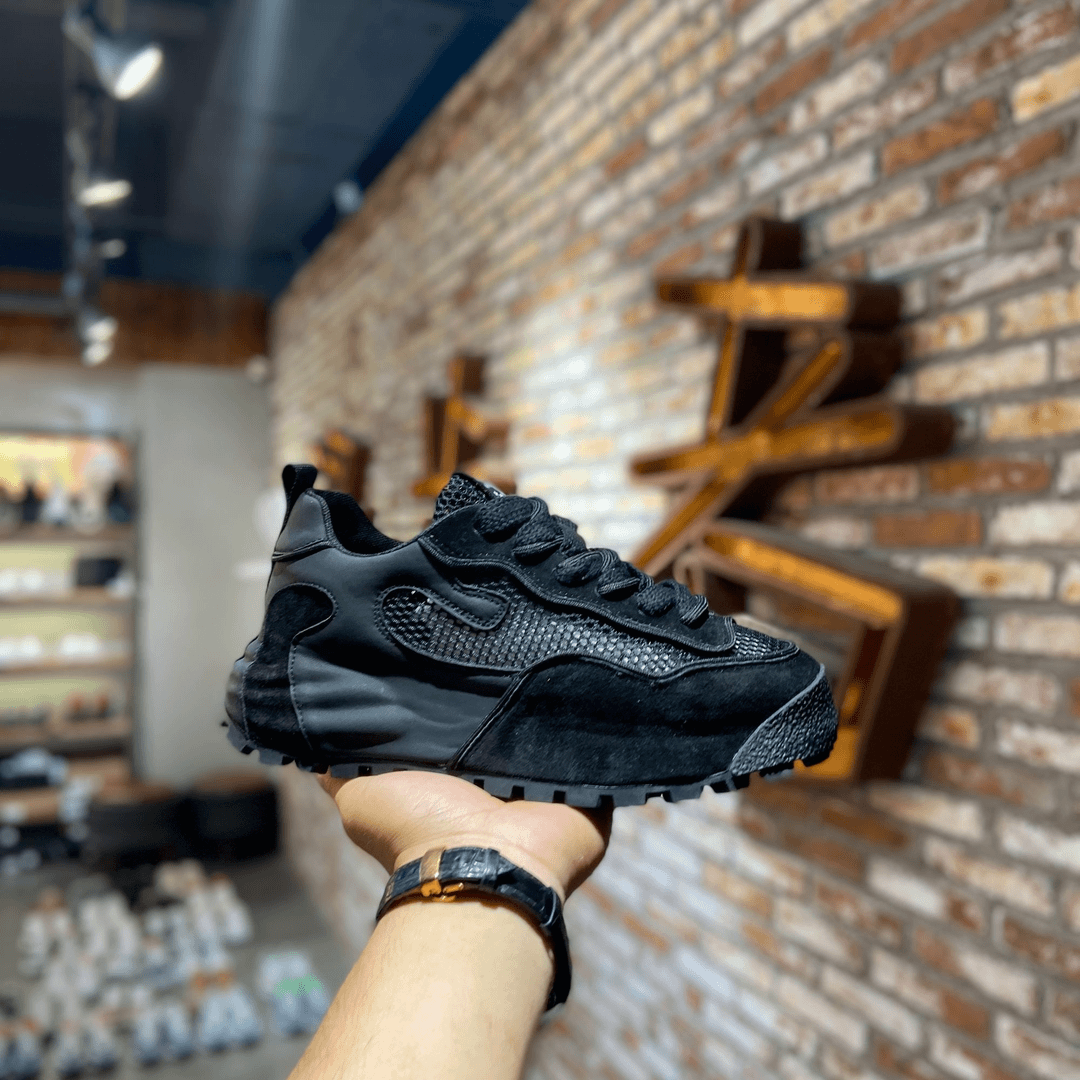 夏季男鞋2024新款轻奢真皮网面透气舒适包底老爹鞋时尚百搭休闲鞋