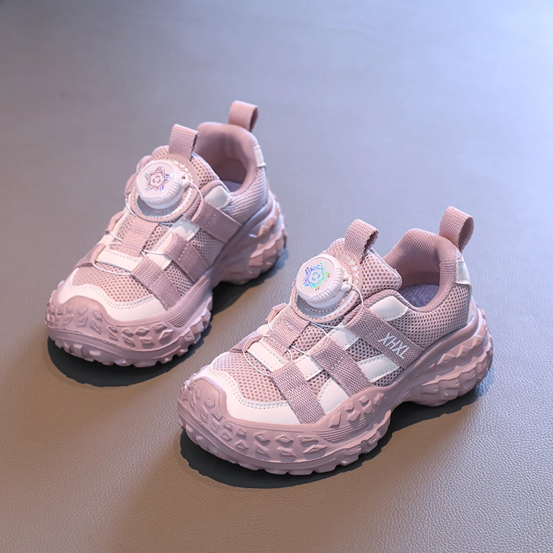 ABC儿童运动鞋女童透气网鞋2025春季新款旋转扭扣男童老爹鞋轻便