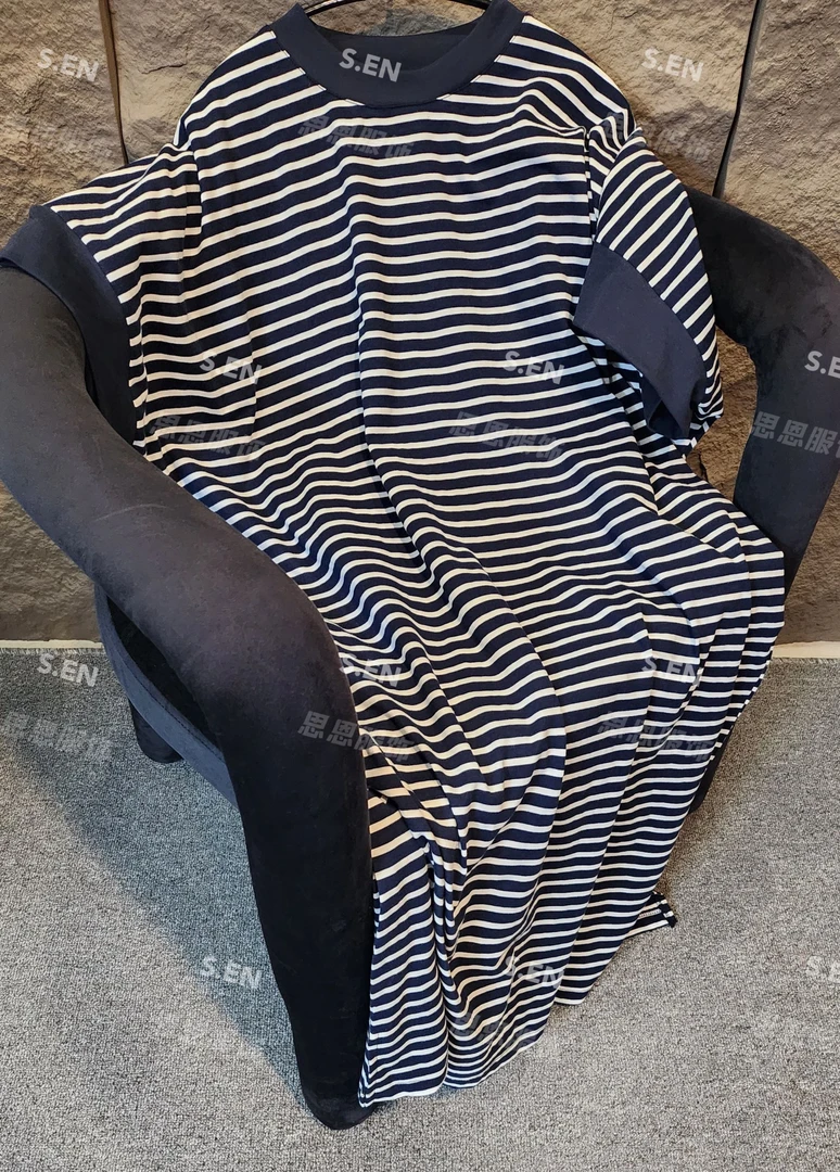 【思恩】2024夏季新款欧洲站简约大版条纹减龄连衣裙女87