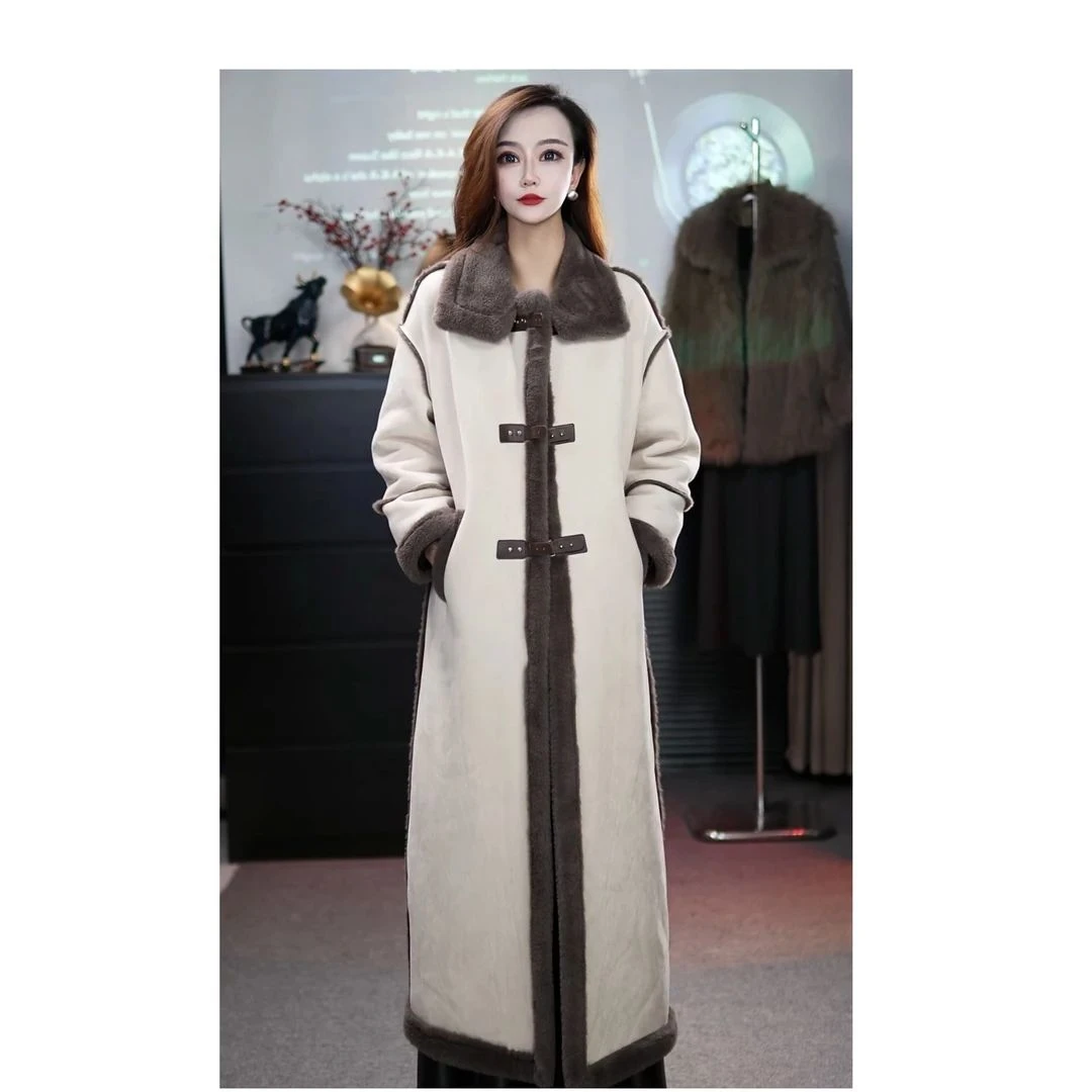 外套女2024冬季新款洋气显瘦加绒加厚皮毛一体长款气质大衣