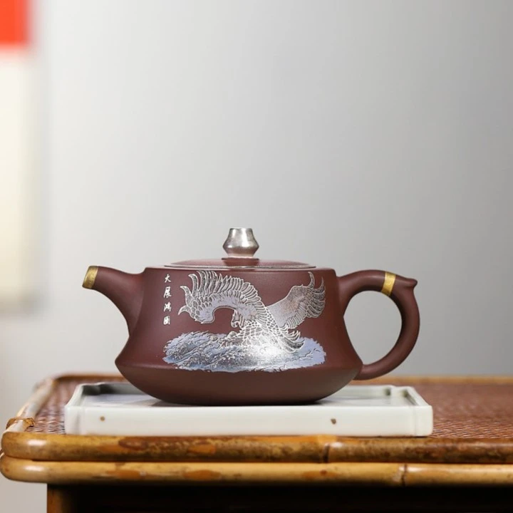 宜兴紫砂壶 原矿紫泥 大展宏图柱础 约280毫升 手制紫砂壶 不挑茶