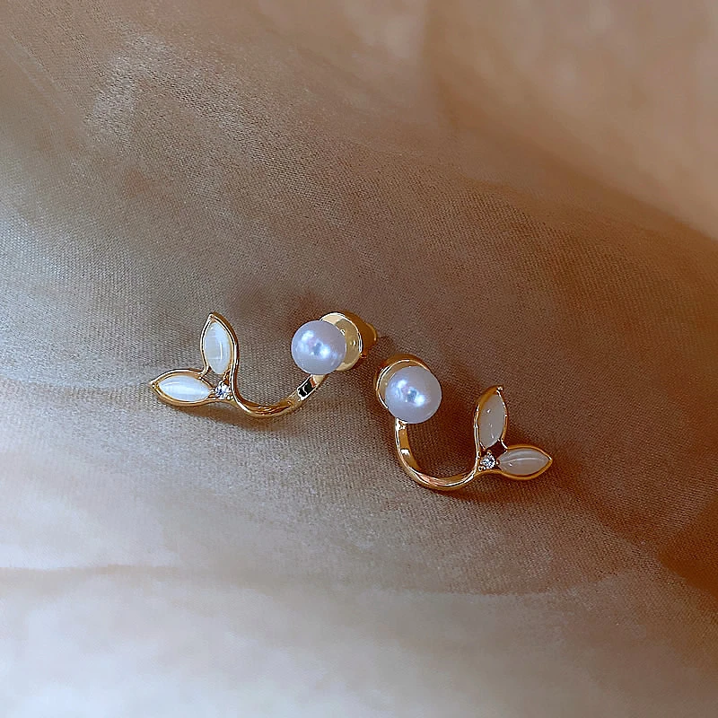 合金耳饰 925银针【66号】仿鱼尾珍珠耳钉2024年新款气质百搭耳饰女