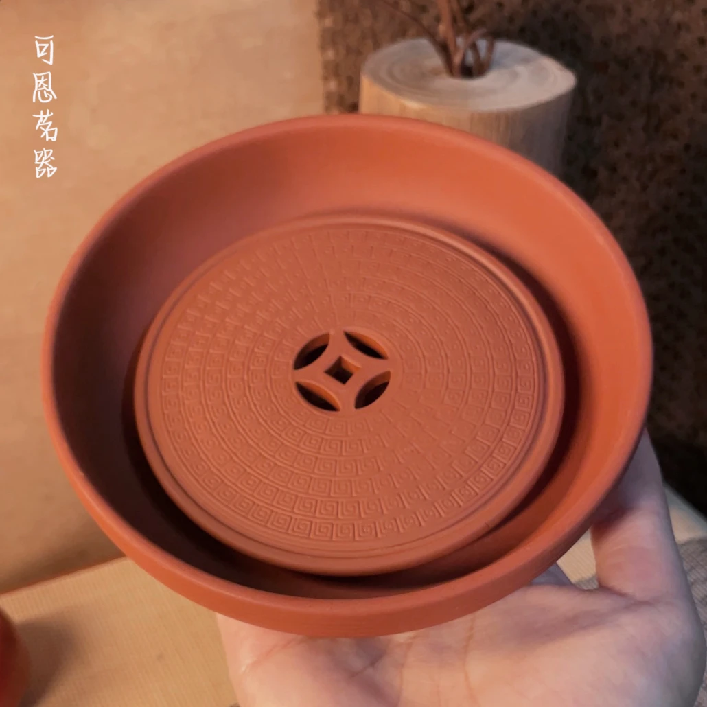 潮州纯手工朱泥泥料 古钱可拆分防烫隔热干泡台茶壶壶承养壶壶托