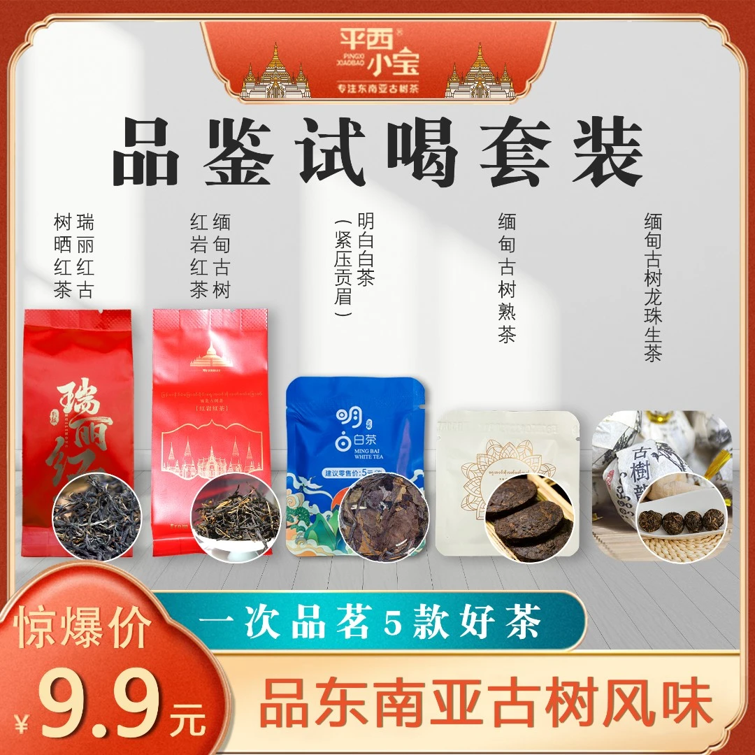平西小宝5款东南亚古树普洱茶生熟红茶品鉴装