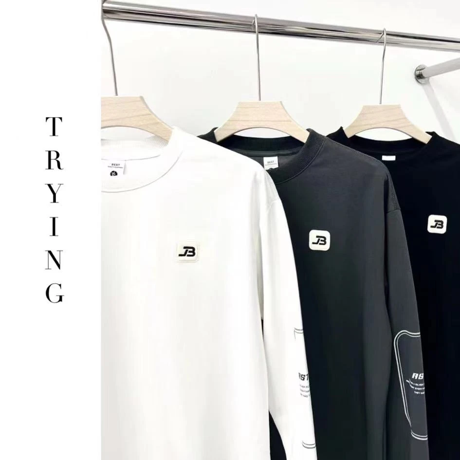 Trying 2025春季时尚简约刺绣宽松长袖休闲百搭男士卫衣