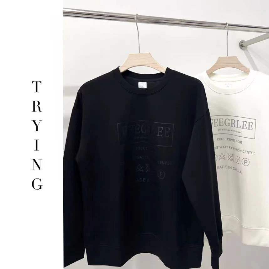 Trying 2025春季时尚简约百搭字母空气棉宽松男士长袖卫衣