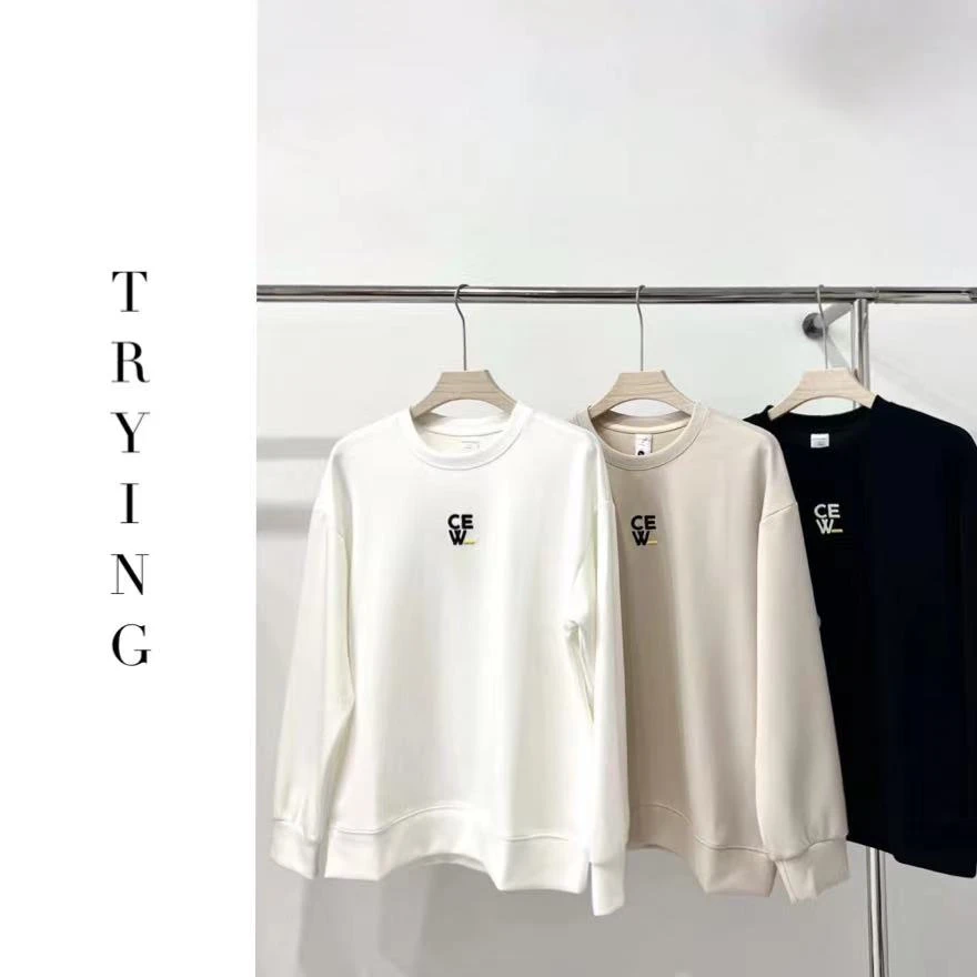 Trying 2025春季新款简约宽松刺绣字母套头卫衣男士