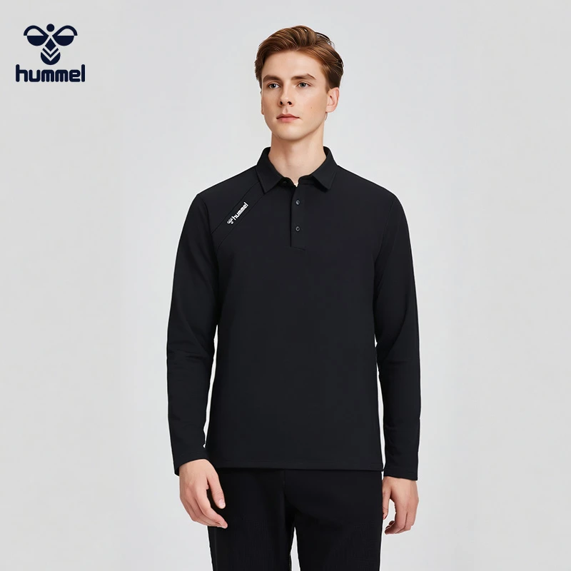 HUMMEL秋冬运动休闲简约透气翻领长袖polo衫男子舒适百搭长袖