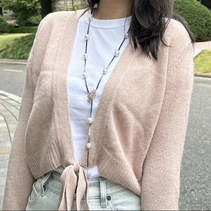 Dior/迪奥 wwj036 99新 小蜜蜂刺绣飘带针织开衫 36码 公价1.1w