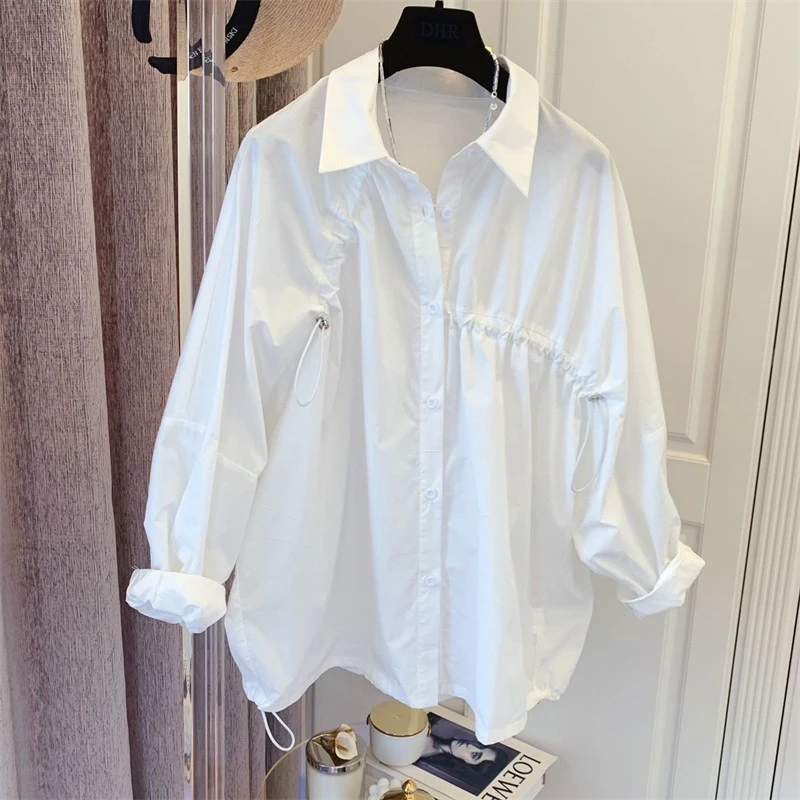 春秋新款胖妹妹设计感衬衫女装减龄洋气显瘦衬衣休闲简约白色上衣