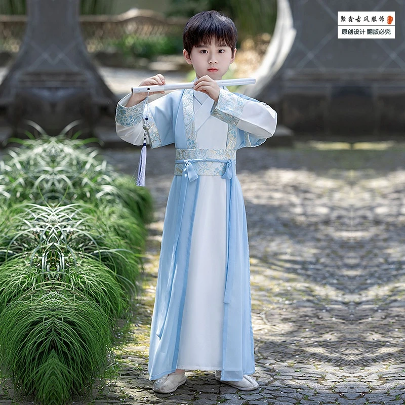 【原创探花】宝宝男童春夏古装高端中国风儿童国学服连体长衫演出服