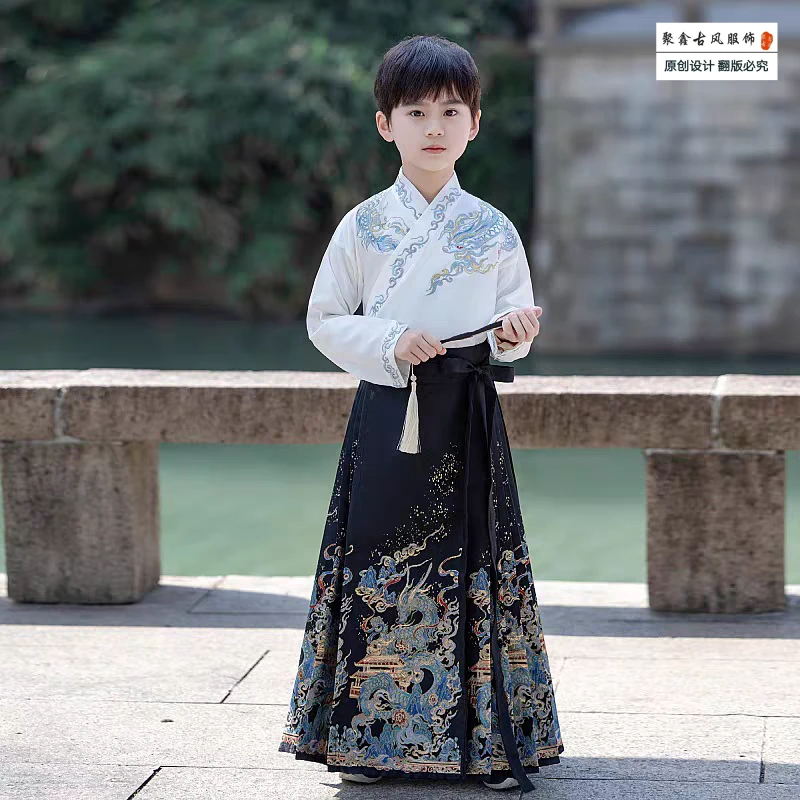 【原创苍龙】夏季薄款重工妆花织锦马面裙古装小少爷中国风男童汉服