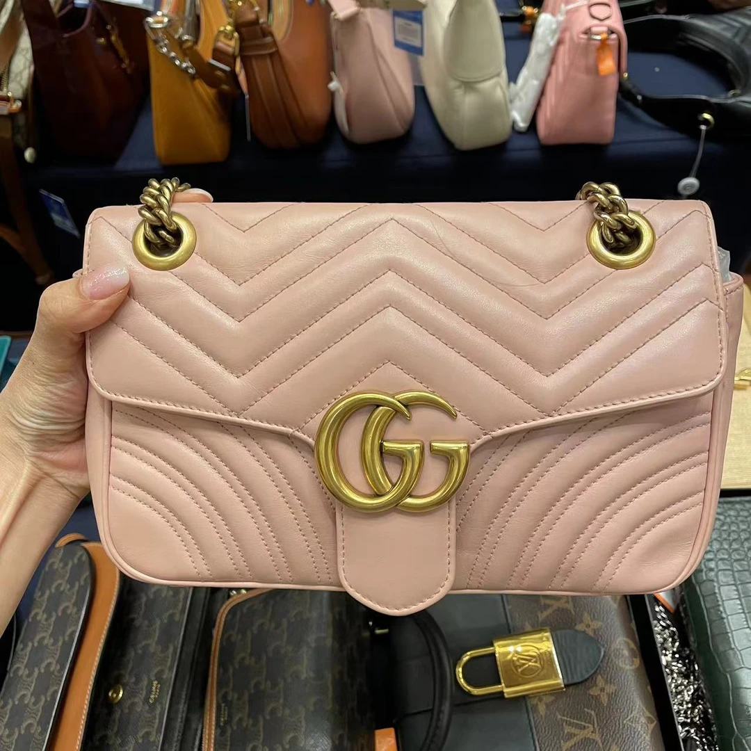 95新 GUCCI/古驰 粉金马蒙26斜挎包/派/897049