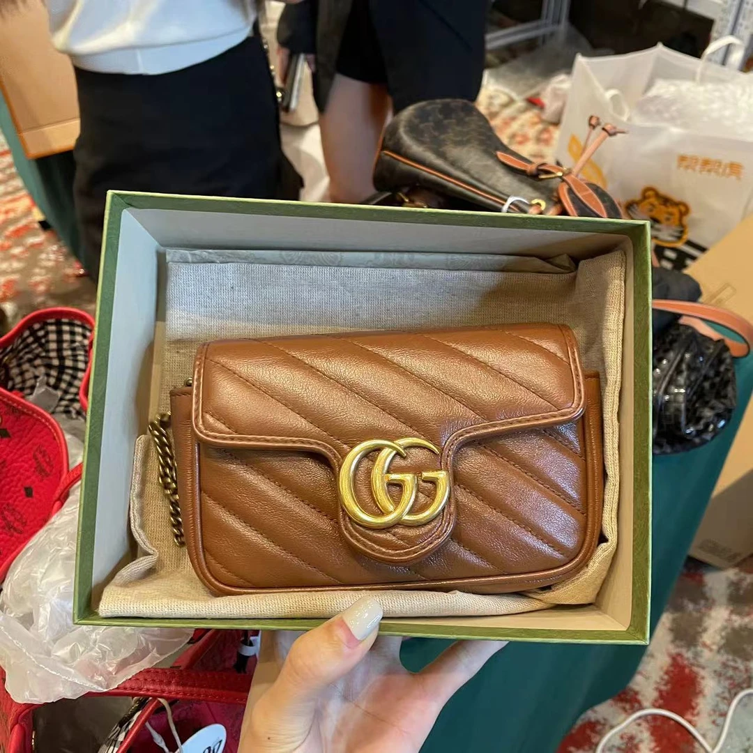 95新 GUCCI/古驰 马蒙迷你焦糖色斜挎包/派/896932/底16
