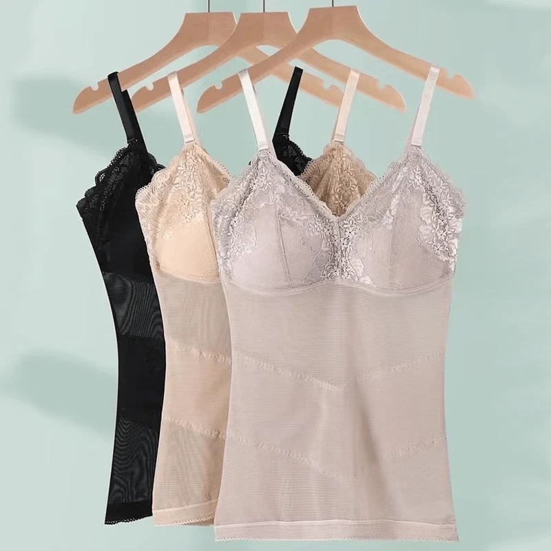 夏季新款女士黑绷带美背透气塑身收腹收腰打底背心蕾丝性感