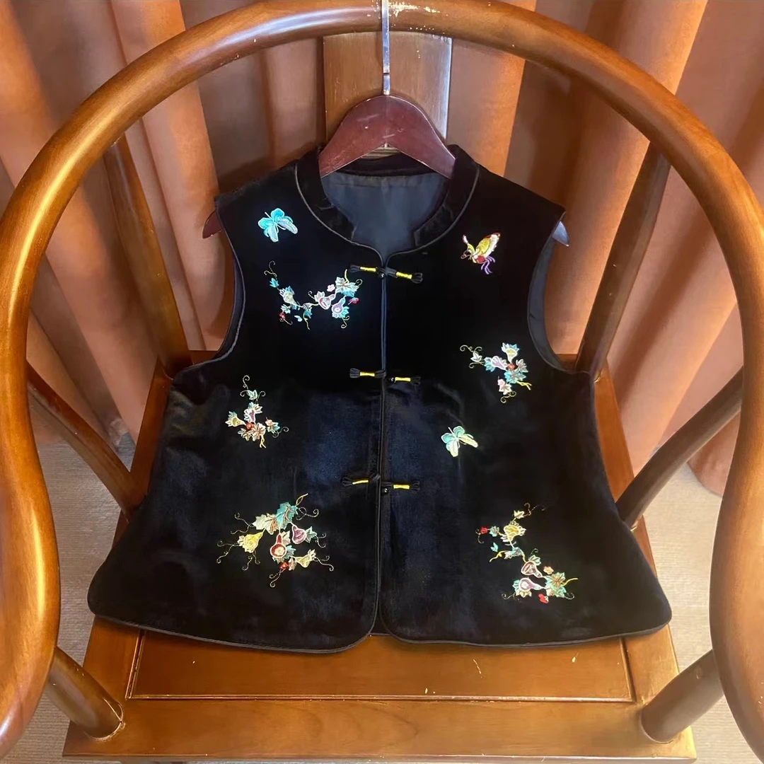 蝶舞新中式刺绣提花立领时尚洋气马甲复古百搭中国风马夹女0055